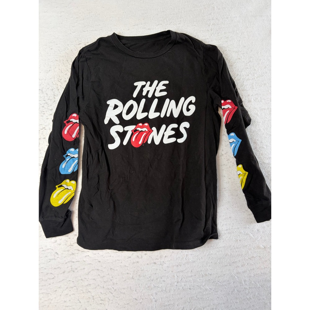 Rolling Stones Long Sleeve T-Shirt Mens Small Black Graphic Tongue Print Sleeve